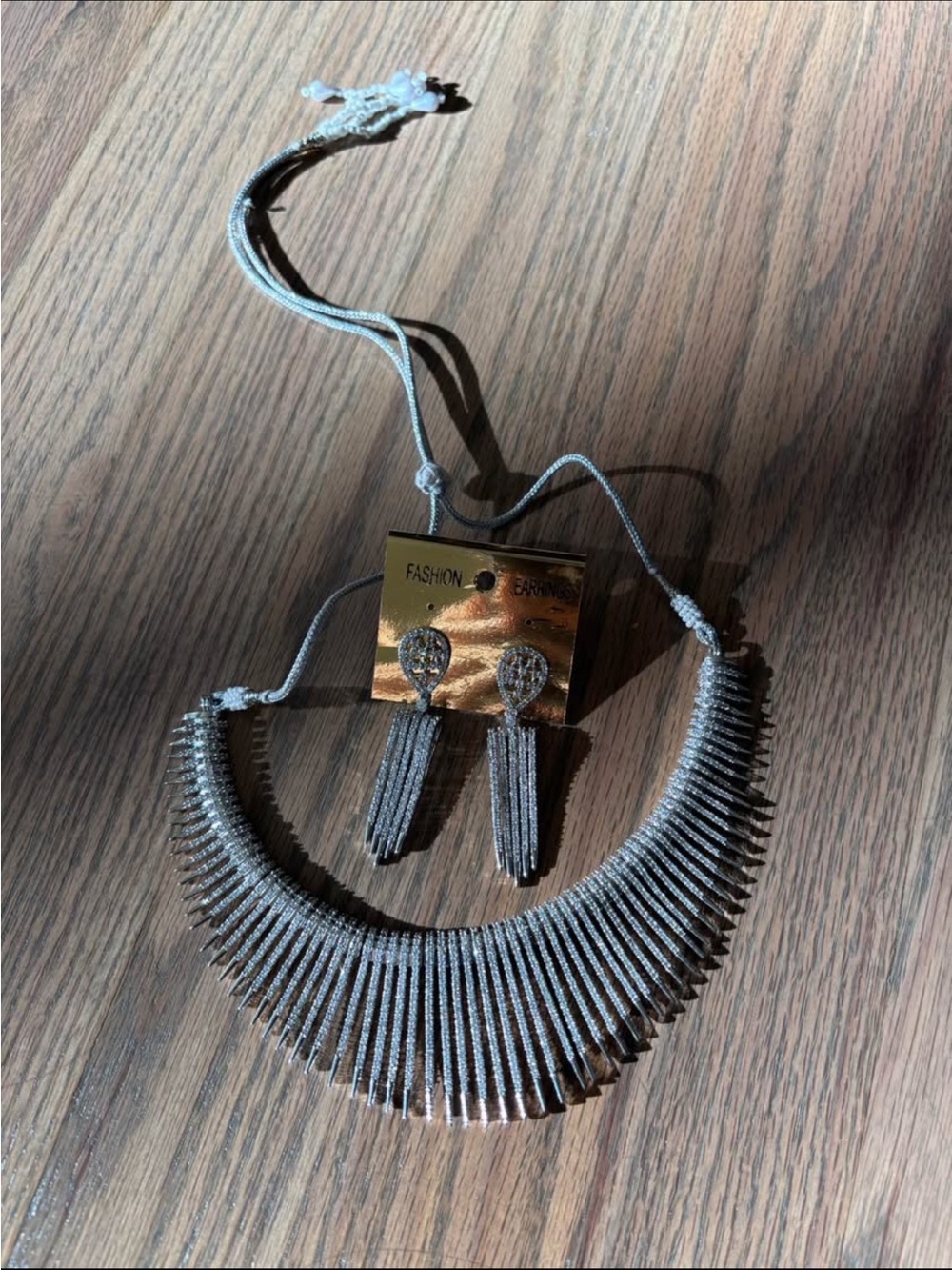 Silver Statement Fringe Necklace & Earrings Set